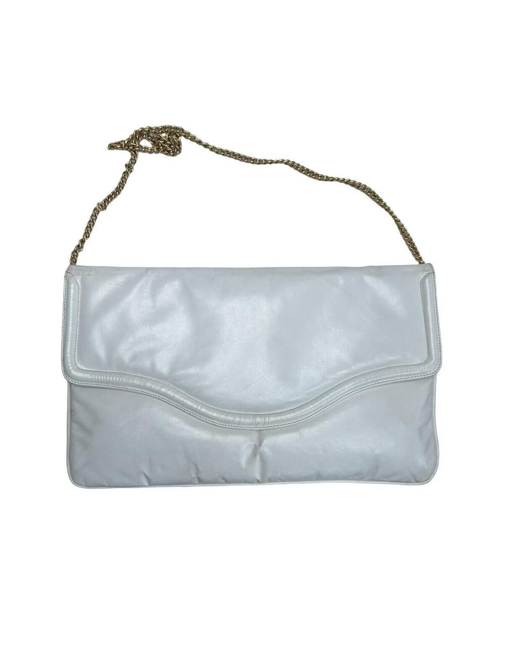Vintage‎ Pecari Bogota White Leather Clutch Purse Gold Chain Bag